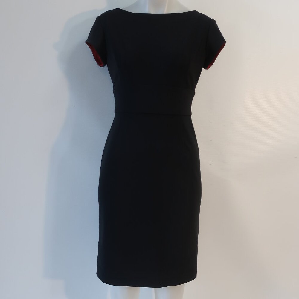 Womens Ameliora Black Capped Sleeve Pencil Sheath Dress 2